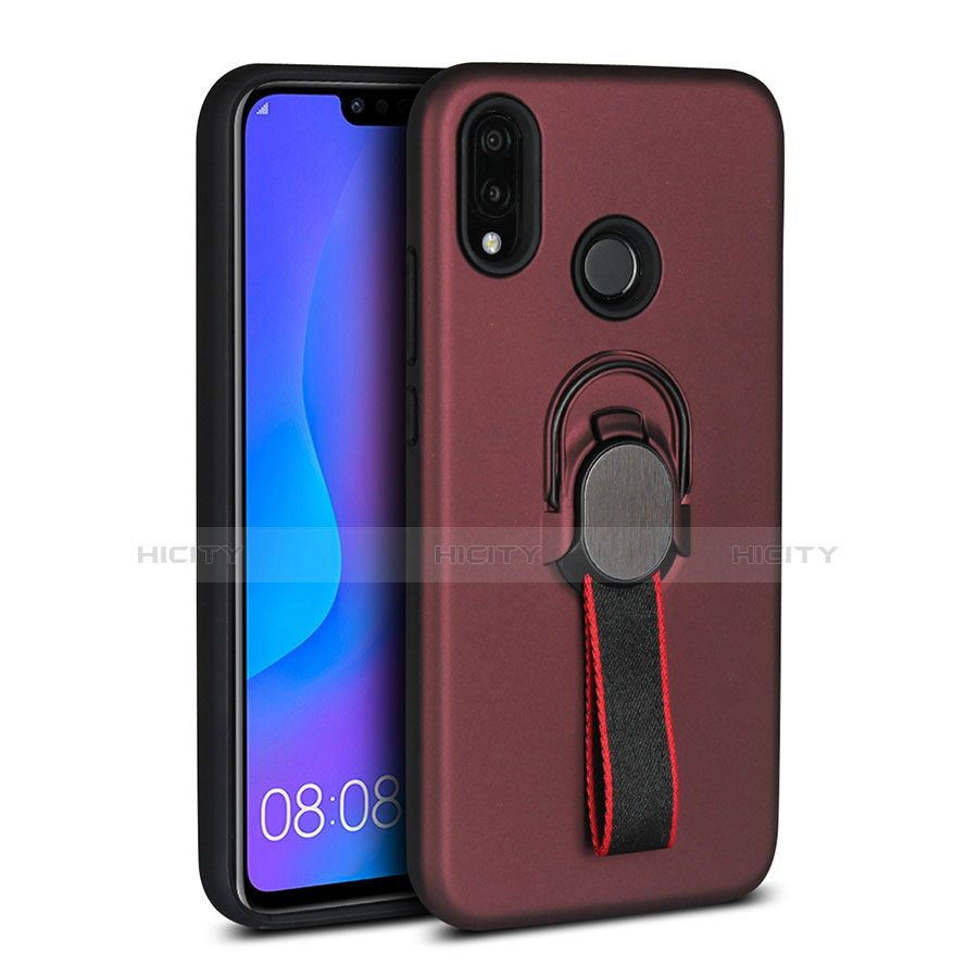 Funda Silicona Carcasa Ultrafina Goma con Magnetico Anillo de dedo Soporte A02 para Huawei Nova 3e Marron