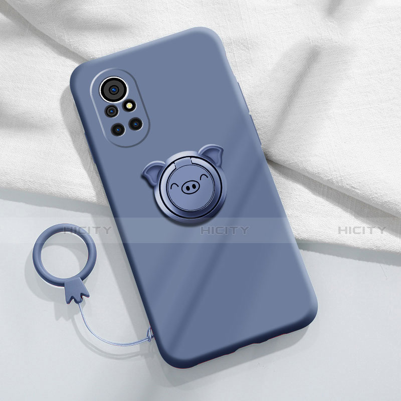 Funda Silicona Carcasa Ultrafina Goma con Magnetico Anillo de dedo Soporte A02 para Huawei Nova 8 5G Gris Lavanda