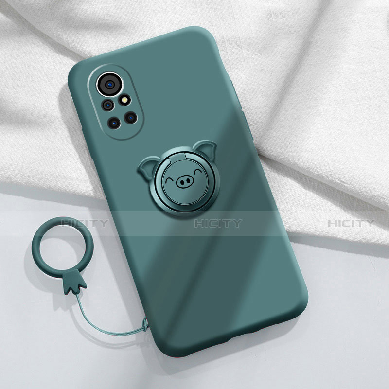 Funda Silicona Carcasa Ultrafina Goma con Magnetico Anillo de dedo Soporte A02 para Huawei Nova 8 5G Verde Noche