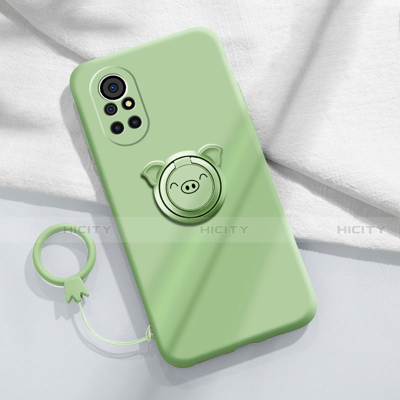 Funda Silicona Carcasa Ultrafina Goma con Magnetico Anillo de dedo Soporte A02 para Huawei Nova 8 Pro 5G Menta Verde