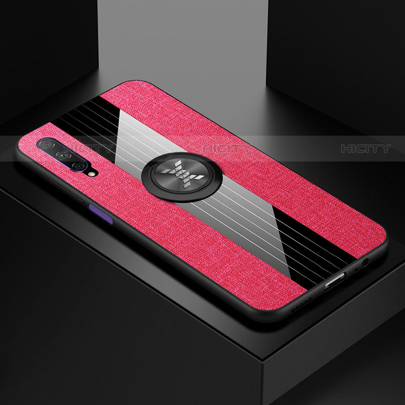 Funda Silicona Carcasa Ultrafina Goma con Magnetico Anillo de dedo Soporte A02 para Huawei P Smart Pro (2019) Rosa Roja