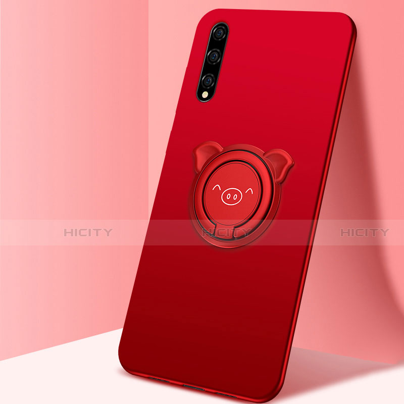 Funda Silicona Carcasa Ultrafina Goma con Magnetico Anillo de dedo Soporte A02 para Huawei Y8p Rojo