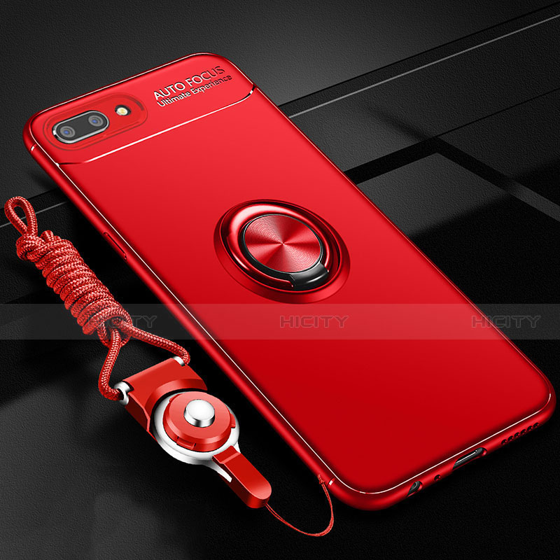 Funda Silicona Carcasa Ultrafina Goma con Magnetico Anillo de dedo Soporte A02 para Oppo A12e Rojo