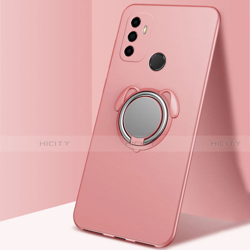 Funda Silicona Carcasa Ultrafina Goma con Magnetico Anillo de dedo Soporte A02 para Oppo A32 Oro Rosa