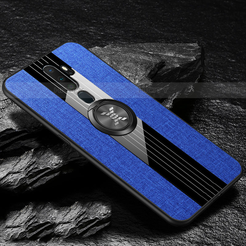 Funda Silicona Carcasa Ultrafina Goma con Magnetico Anillo de dedo Soporte A02 para Oppo A5 (2020) Azul