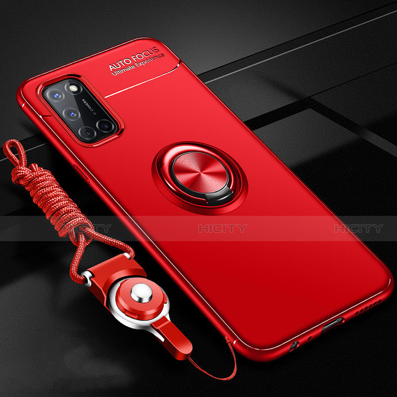 Funda Silicona Carcasa Ultrafina Goma con Magnetico Anillo de dedo Soporte A02 para Oppo A52 Rojo