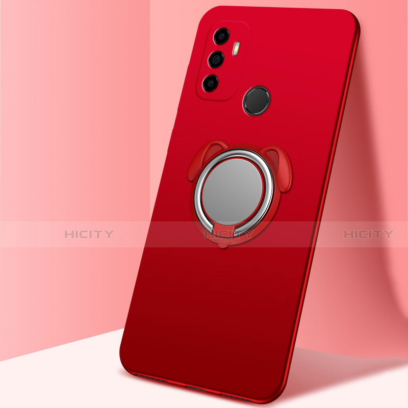 Funda Silicona Carcasa Ultrafina Goma con Magnetico Anillo de dedo Soporte A02 para Oppo A53s Rojo