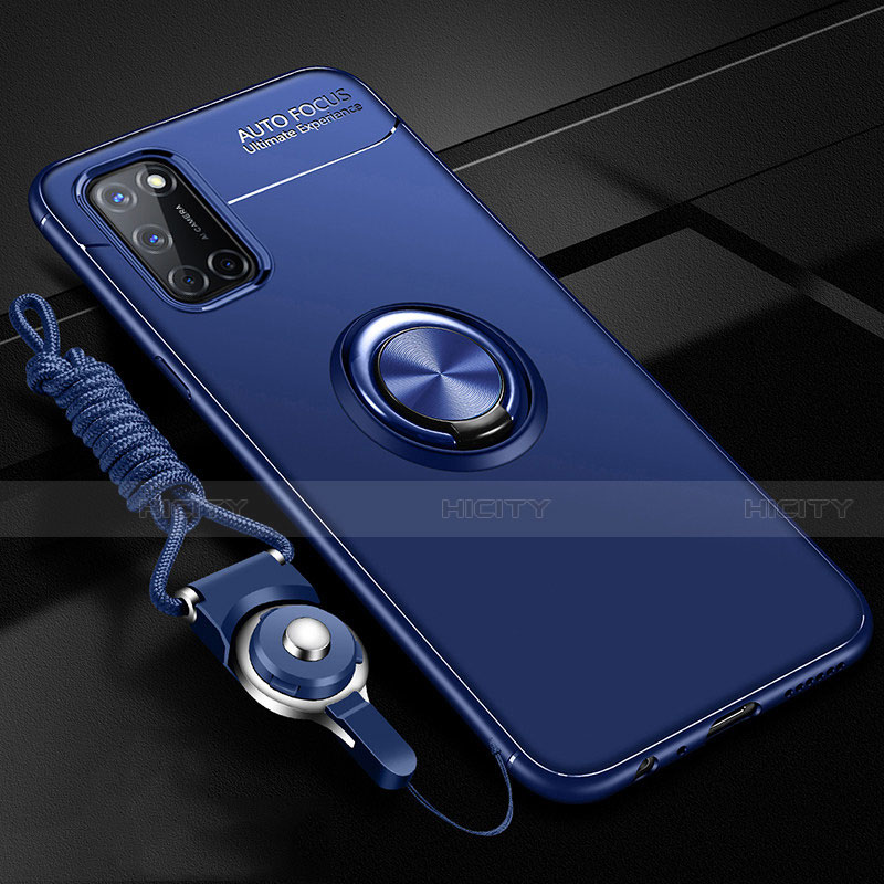 Funda Silicona Carcasa Ultrafina Goma con Magnetico Anillo de dedo Soporte A02 para Oppo A92 Azul