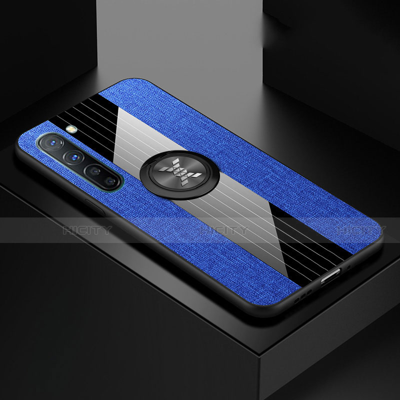 Funda Silicona Carcasa Ultrafina Goma con Magnetico Anillo de dedo Soporte A02 para Oppo F15 Azul