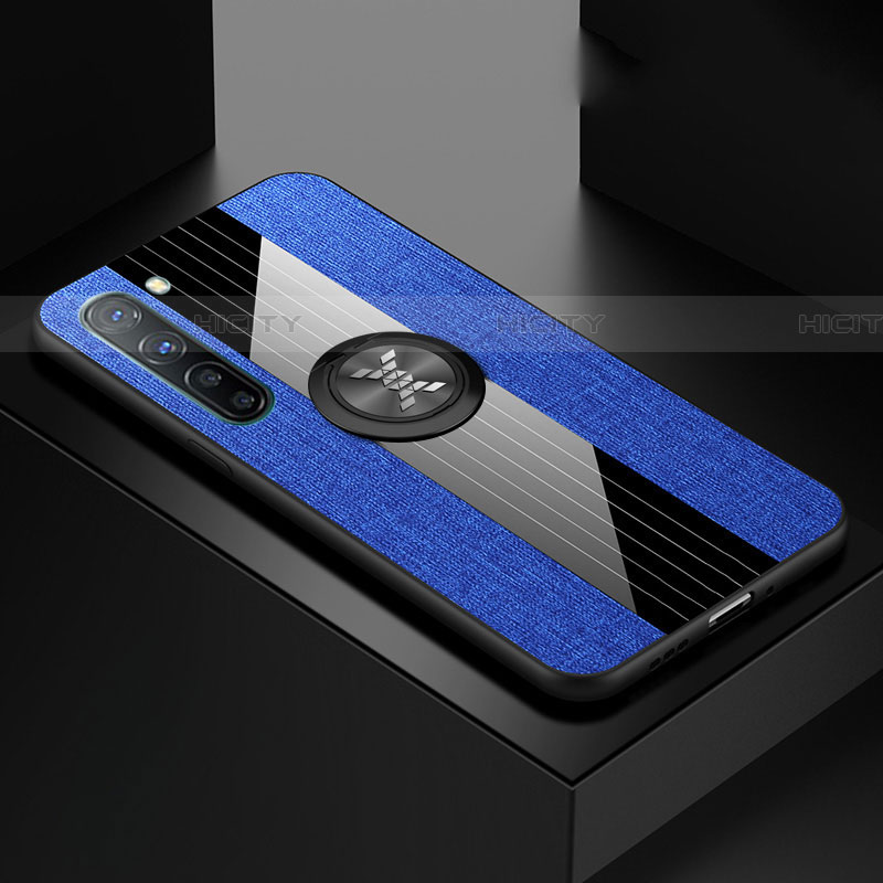 Funda Silicona Carcasa Ultrafina Goma con Magnetico Anillo de dedo Soporte A02 para Oppo Find X2 Lite Azul