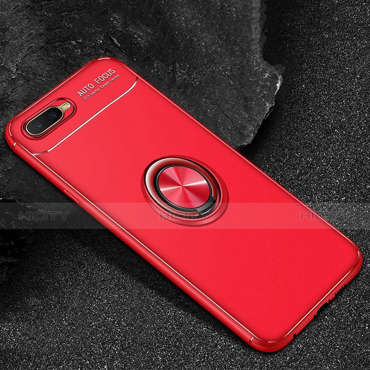 Funda Silicona Carcasa Ultrafina Goma con Magnetico Anillo de dedo Soporte A02 para Oppo K1 Rojo