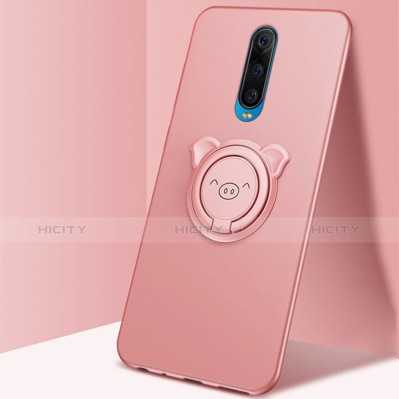 Funda Silicona Carcasa Ultrafina Goma con Magnetico Anillo de dedo Soporte A02 para Oppo R17 Pro Oro Rosa