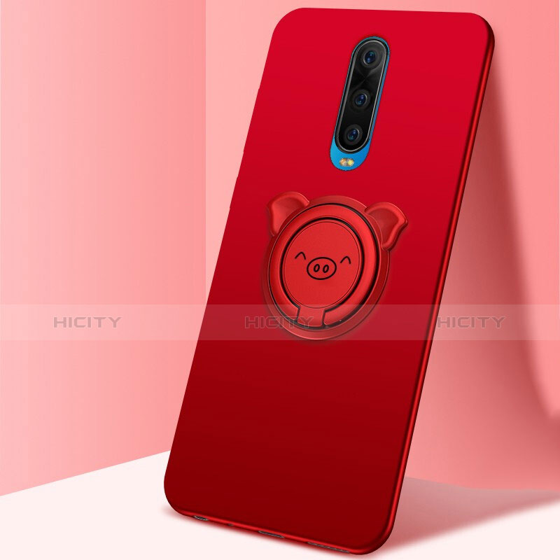 Funda Silicona Carcasa Ultrafina Goma con Magnetico Anillo de dedo Soporte A02 para Oppo R17 Pro Rojo