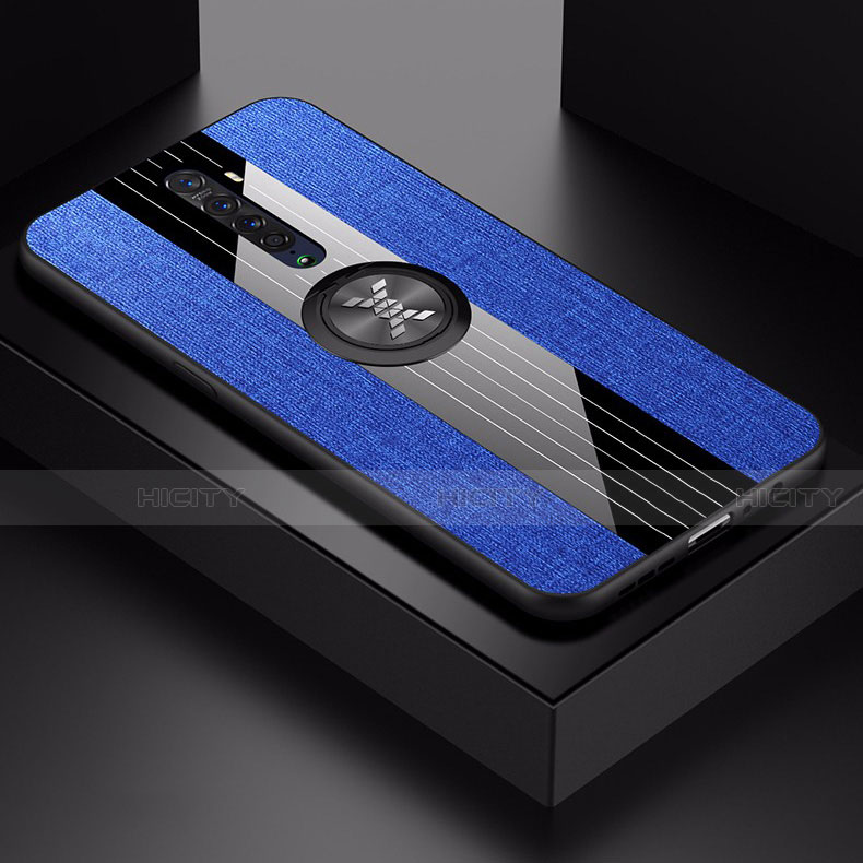 Funda Silicona Carcasa Ultrafina Goma con Magnetico Anillo de dedo Soporte A02 para Oppo Reno2 Azul