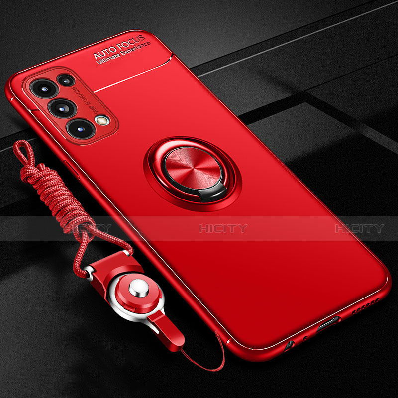 Funda Silicona Carcasa Ultrafina Goma con Magnetico Anillo de dedo Soporte A02 para Oppo Reno5 Pro 5G Rojo