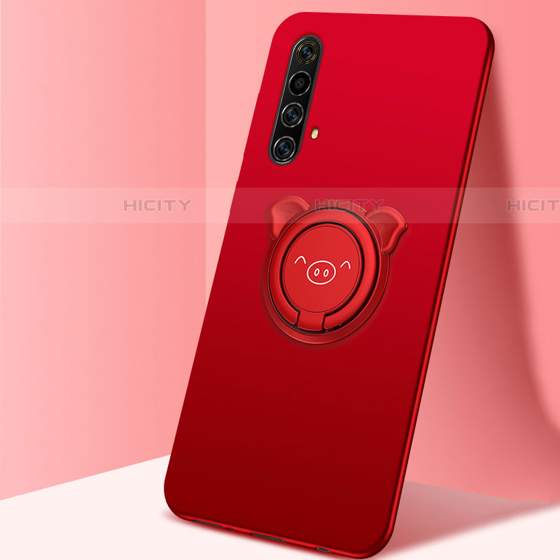 Funda Silicona Carcasa Ultrafina Goma con Magnetico Anillo de dedo Soporte A02 para Realme X50 5G Rojo