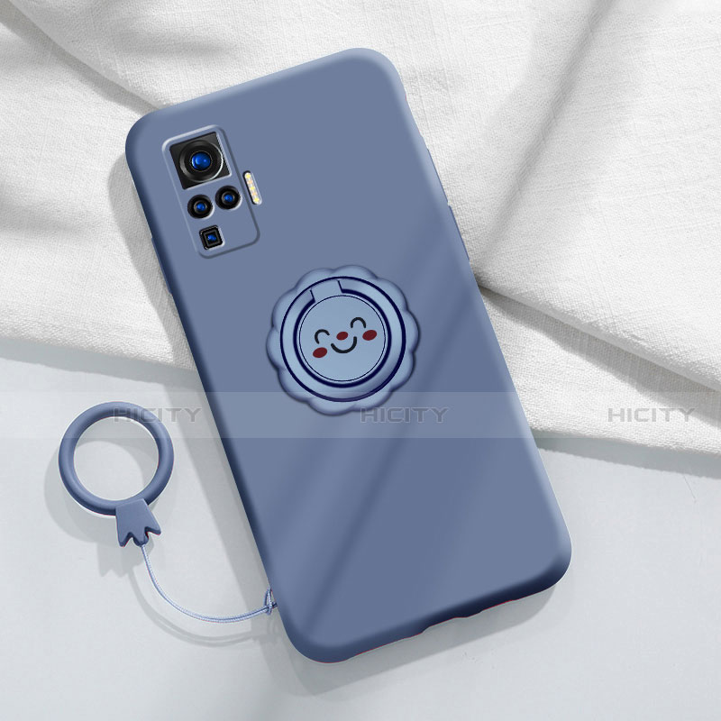 Funda Silicona Carcasa Ultrafina Goma con Magnetico Anillo de dedo Soporte A02 para Vivo X50 Pro 5G Gris