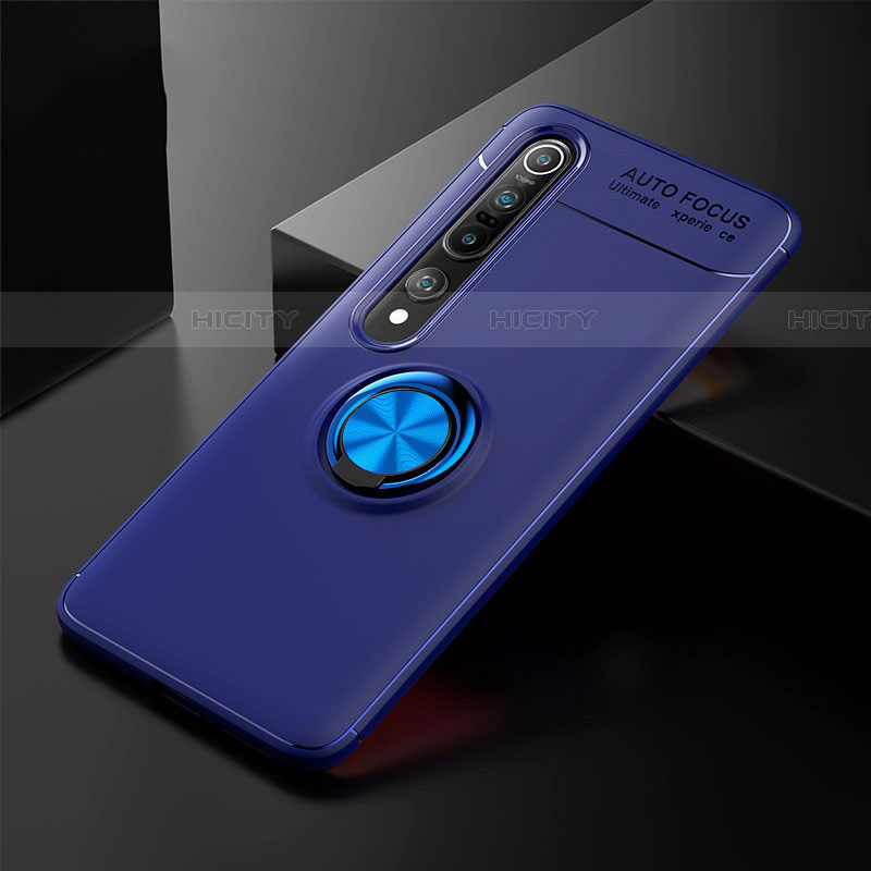 Funda Silicona Carcasa Ultrafina Goma con Magnetico Anillo de dedo Soporte A02 para Xiaomi Mi 10 Pro Azul