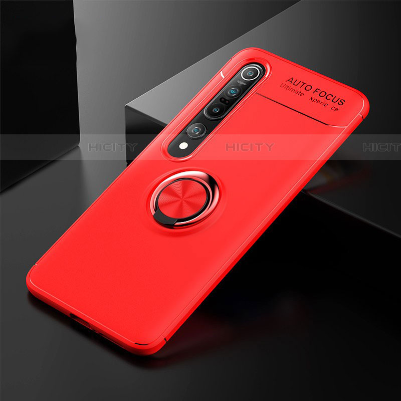 Funda Silicona Carcasa Ultrafina Goma con Magnetico Anillo de dedo Soporte A02 para Xiaomi Mi 10 Pro Rojo