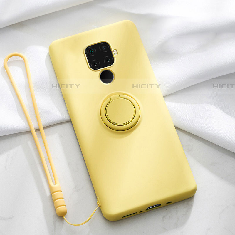 Funda Silicona Carcasa Ultrafina Goma con Magnetico Anillo de dedo Soporte A03 para Huawei Nova 5i Pro Amarillo