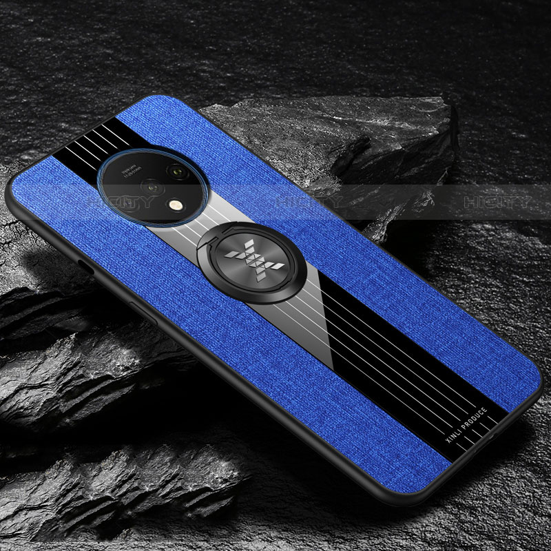 Funda Silicona Carcasa Ultrafina Goma con Magnetico Anillo de dedo Soporte A03 para OnePlus 7T Azul