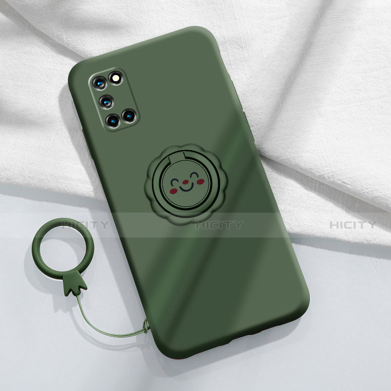 Funda Silicona Carcasa Ultrafina Goma con Magnetico Anillo de dedo Soporte A03 para Oppo A72 Verde