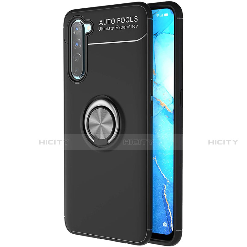 Funda Silicona Carcasa Ultrafina Goma con Magnetico Anillo de dedo Soporte A03 para Oppo F15 Negro