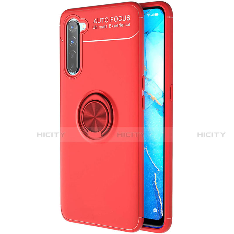 Funda Silicona Carcasa Ultrafina Goma con Magnetico Anillo de dedo Soporte A03 para Oppo F15 Rojo