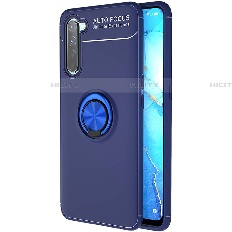 Funda Silicona Carcasa Ultrafina Goma con Magnetico Anillo de dedo Soporte A03 para Oppo Reno3 Azul