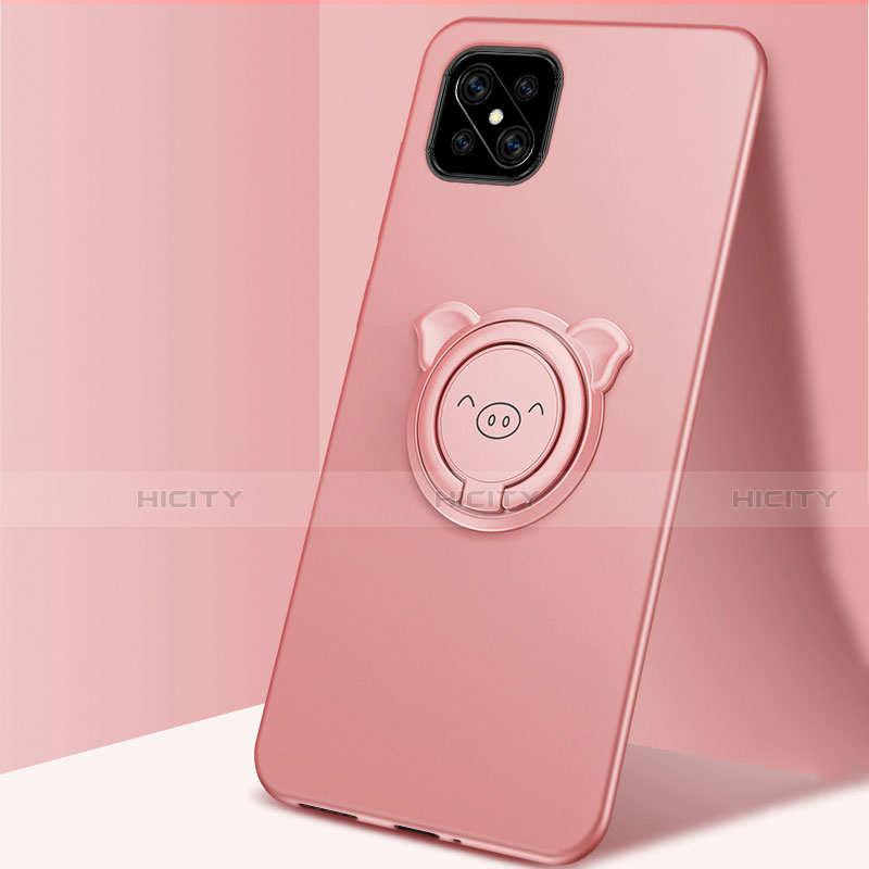 Funda Silicona Carcasa Ultrafina Goma con Magnetico Anillo de dedo Soporte A03 para Oppo Reno4 Z 5G Oro Rosa