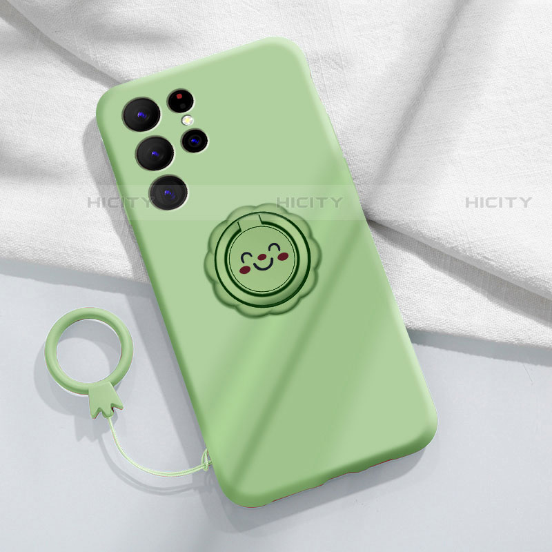 Funda Silicona Carcasa Ultrafina Goma con Magnetico Anillo de dedo Soporte A03 para Samsung Galaxy S21 Ultra 5G Menta Verde