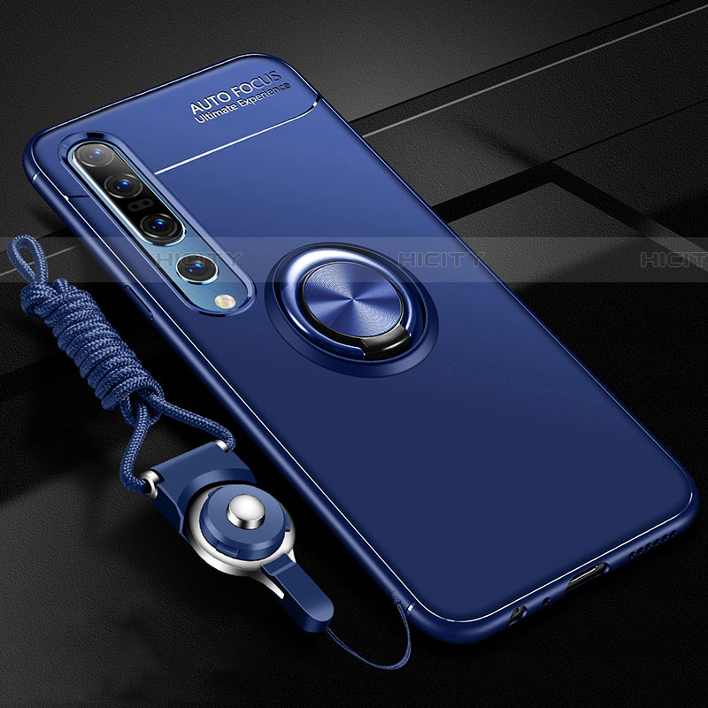 Funda Silicona Carcasa Ultrafina Goma con Magnetico Anillo de dedo Soporte A03 para Xiaomi Mi 10 Pro Azul