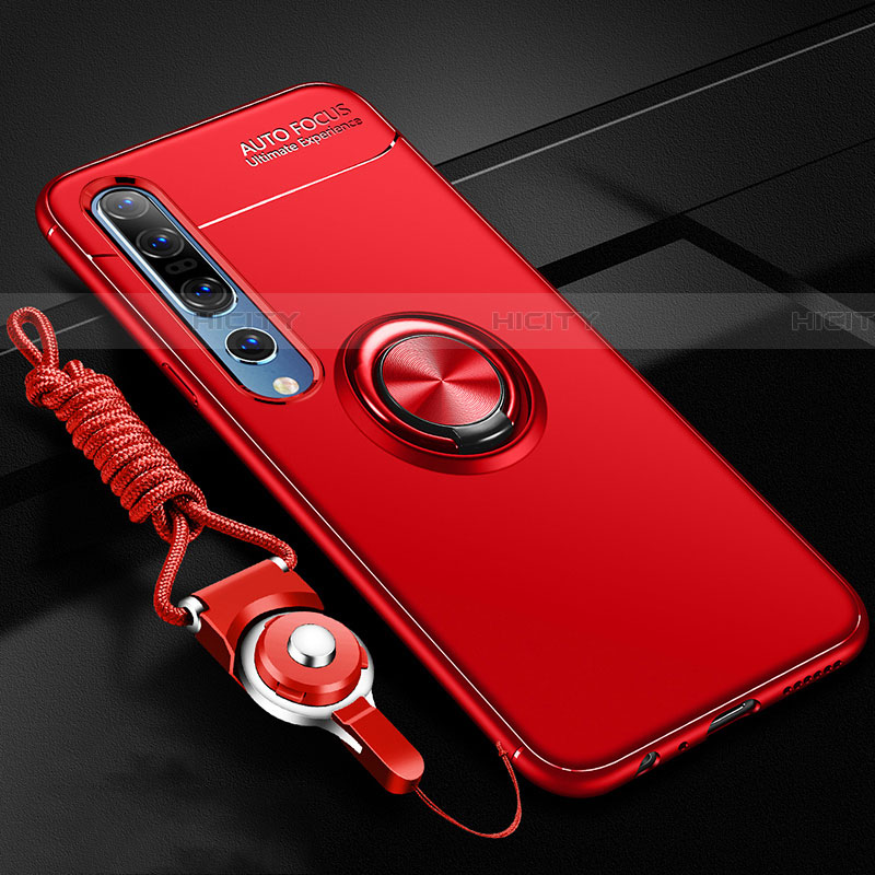 Funda Silicona Carcasa Ultrafina Goma con Magnetico Anillo de dedo Soporte A03 para Xiaomi Mi 10 Pro Rojo