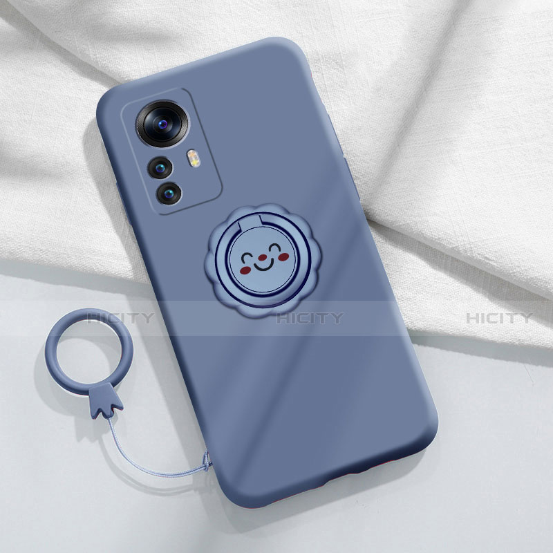 Funda Silicona Carcasa Ultrafina Goma con Magnetico Anillo de dedo Soporte A03 para Xiaomi Mi 12 5G Gris Lavanda