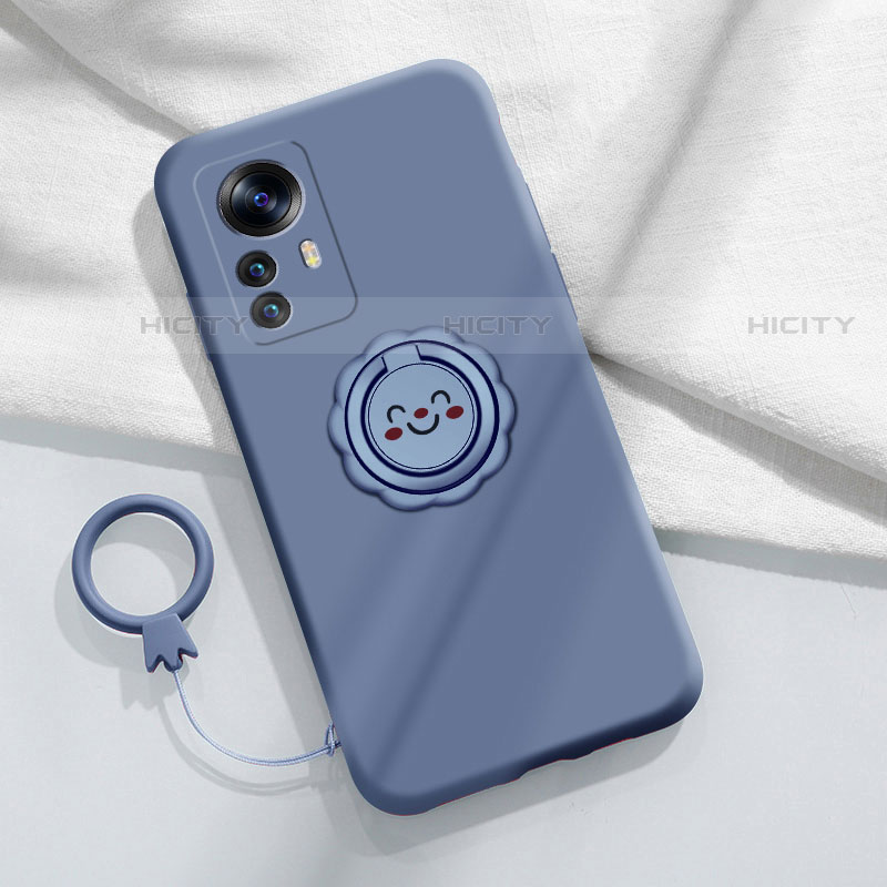 Funda Silicona Carcasa Ultrafina Goma con Magnetico Anillo de dedo Soporte A03 para Xiaomi Mi 12S Pro 5G Gris Lavanda