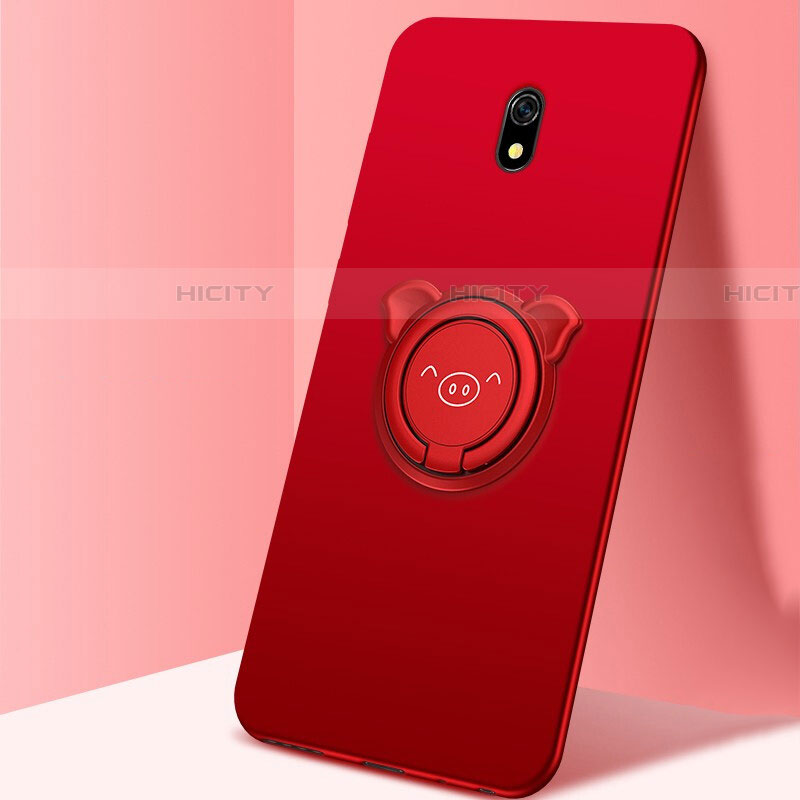 Funda Silicona Carcasa Ultrafina Goma con Magnetico Anillo de dedo Soporte A03 para Xiaomi Redmi 8A Rojo