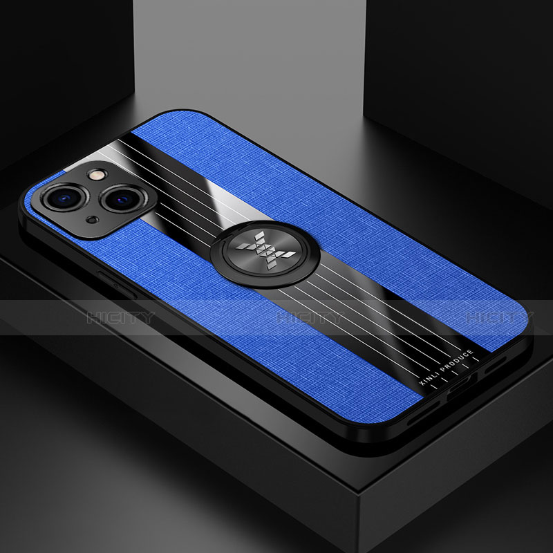 Funda Silicona Carcasa Ultrafina Goma con Magnetico Anillo de dedo Soporte A04 para Apple iPhone 13 Azul