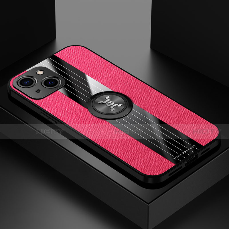 Funda Silicona Carcasa Ultrafina Goma con Magnetico Anillo de dedo Soporte A04 para Apple iPhone 13 Rojo