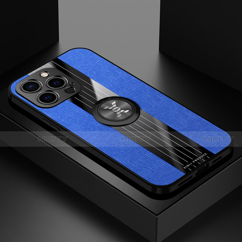 Funda Silicona Carcasa Ultrafina Goma con Magnetico Anillo de dedo Soporte A04 para Apple iPhone 14 Pro Max Azul