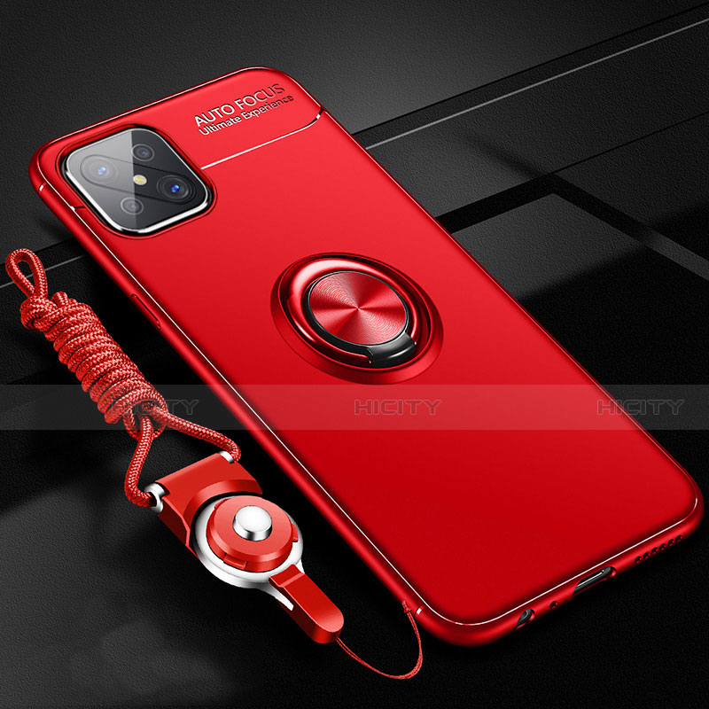 Funda Silicona Carcasa Ultrafina Goma con Magnetico Anillo de dedo Soporte A04 para Oppo Reno4 Z 5G Rojo