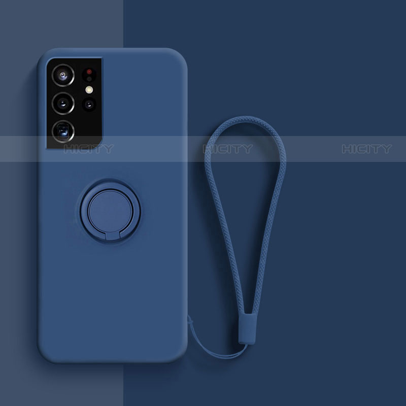 Funda Silicona Carcasa Ultrafina Goma con Magnetico Anillo de dedo Soporte A04 para Samsung Galaxy S23 Ultra 5G Azul