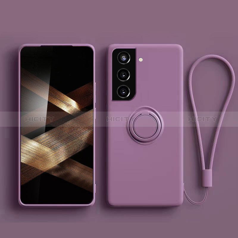 Funda Silicona Carcasa Ultrafina Goma con Magnetico Anillo de dedo Soporte A04 para Samsung Galaxy S24 Plus 5G Morado