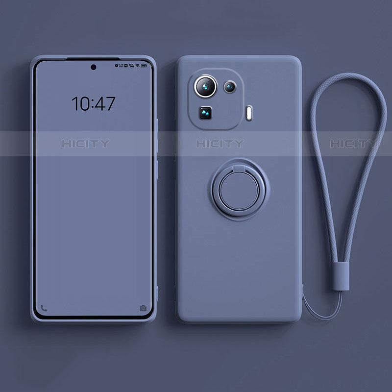 Funda Silicona Carcasa Ultrafina Goma con Magnetico Anillo de dedo Soporte A04 para Xiaomi Mi 11 Pro 5G Gris Lavanda