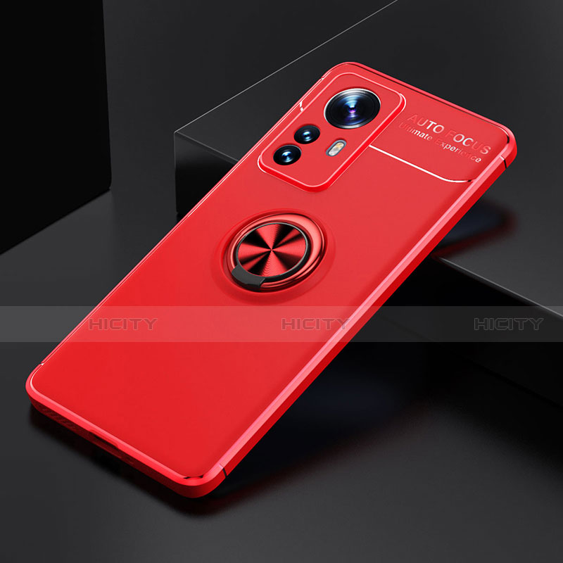 Funda Silicona Carcasa Ultrafina Goma con Magnetico Anillo de dedo Soporte A04 para Xiaomi Mi 12 5G Rojo