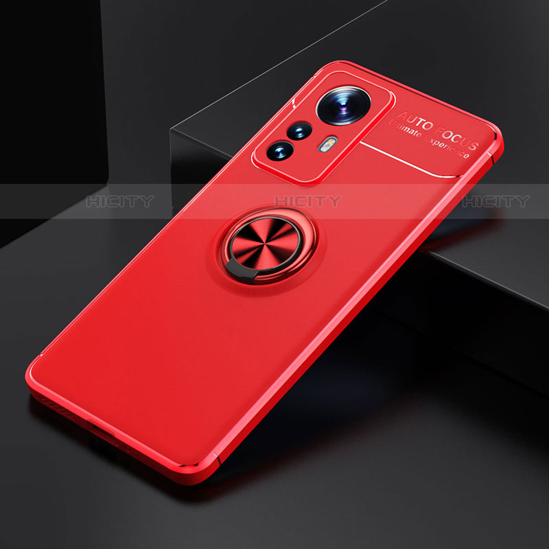 Funda Silicona Carcasa Ultrafina Goma con Magnetico Anillo de dedo Soporte A04 para Xiaomi Mi 12 Pro 5G Rojo