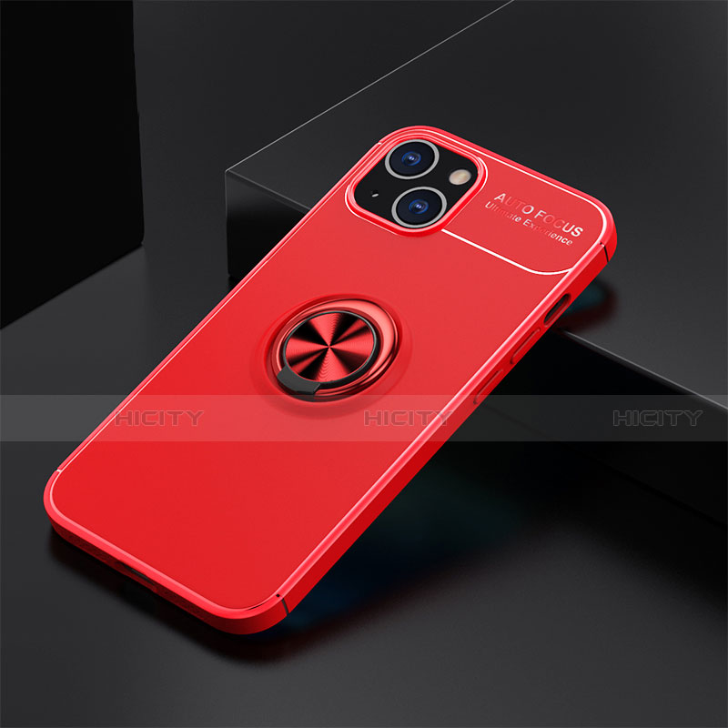 Funda Silicona Carcasa Ultrafina Goma con Magnetico Anillo de dedo Soporte A05 para Apple iPhone 14 Plus Rojo