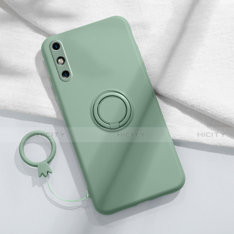 Funda Silicona Carcasa Ultrafina Goma con Magnetico Anillo de dedo Soporte A05 para Huawei Enjoy 10e Cian