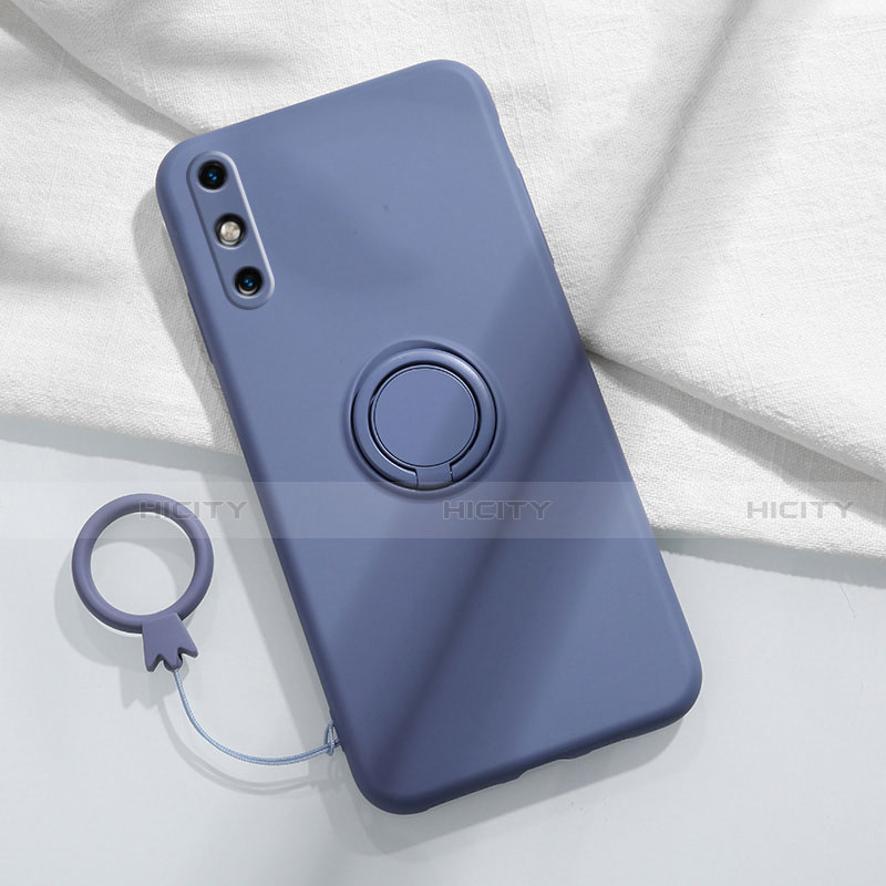 Funda Silicona Carcasa Ultrafina Goma con Magnetico Anillo de dedo Soporte A05 para Huawei Enjoy 10e Gris