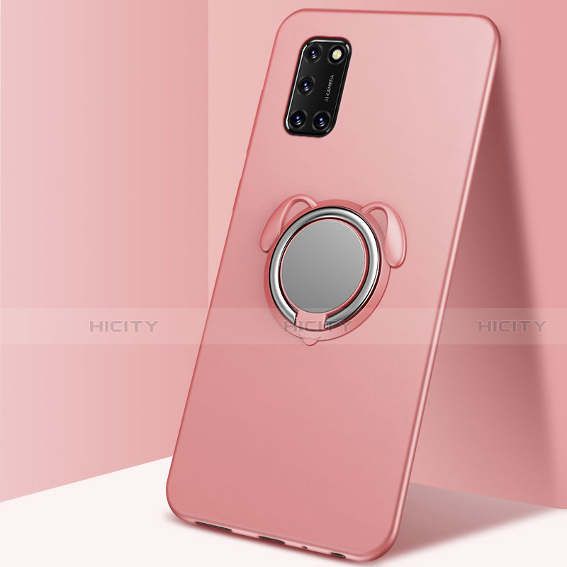 Funda Silicona Carcasa Ultrafina Goma con Magnetico Anillo de dedo Soporte A05 para Oppo A52 Oro Rosa