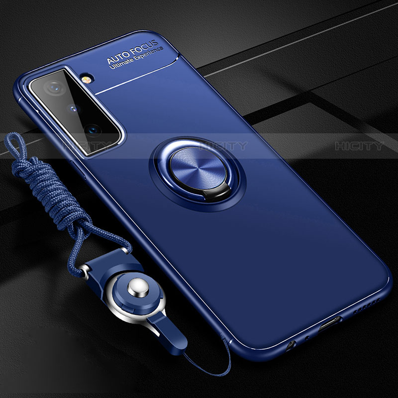 Funda Silicona Carcasa Ultrafina Goma con Magnetico Anillo de dedo Soporte A05 para Samsung Galaxy S21 5G Azul